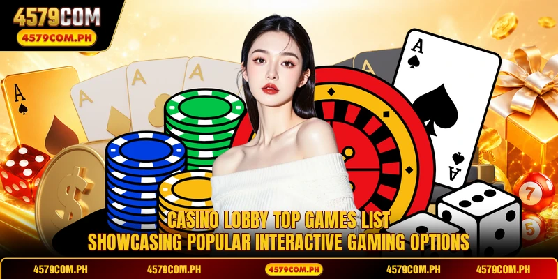 Casino lobby top games list showcasing popular interactive gaming options 